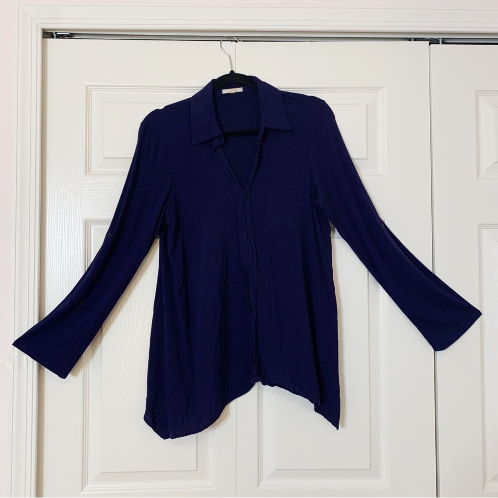 Pleione Navy Super Soft Collared Blouse